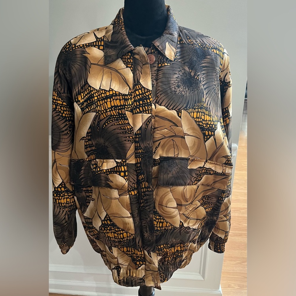 Vintage Adam Douglass 100% Silk Bomber Jacket